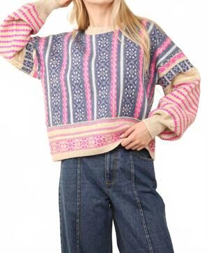 NEW VERY J women's opal oversized cozy printed knit sweater in multi color